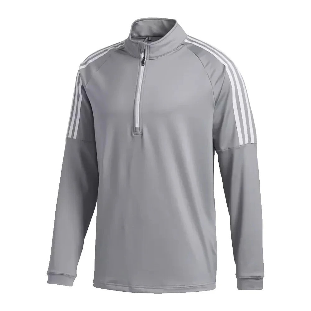 Adidas Mens French Terry 1/4 Zip 3-Stripes UPF50+ Golf Light Gray Pullover Sz L